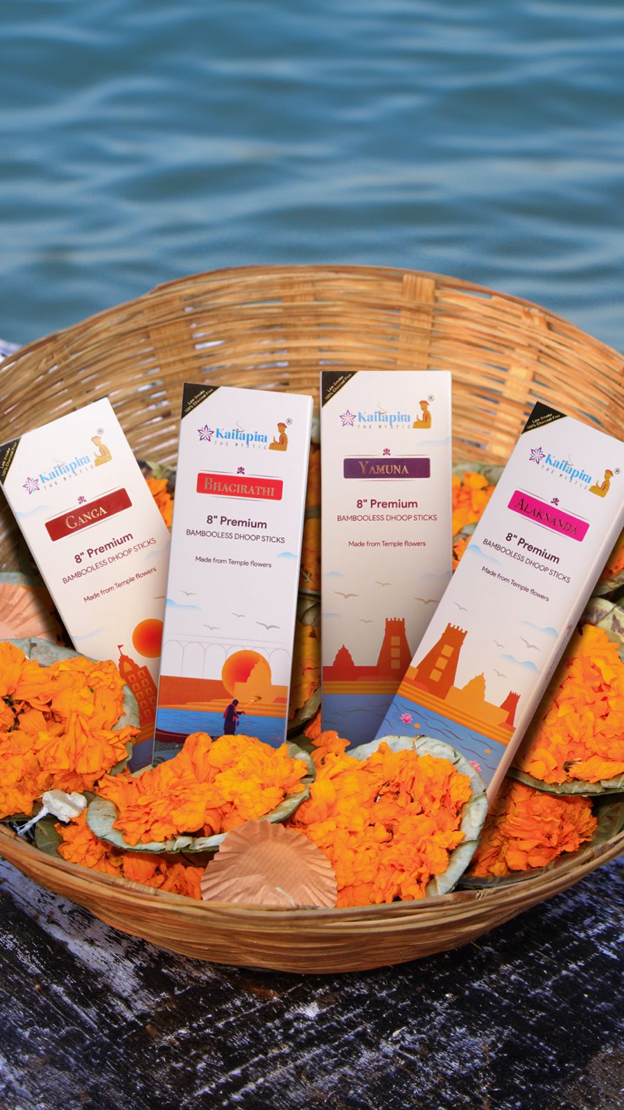 River Series Combo 8″ Premium Dhoop Batti | Incense Sticks (Pack of 4 X 20 Sticks) - EarthBased 
