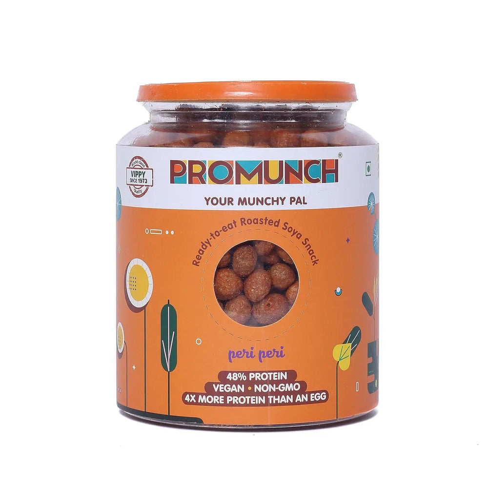 PROMUNCH Roasted Soya Snack | Vegan |Gluten-Free | Flavor: Peri-Peri 300 g Pack of 1 - EarthBased 