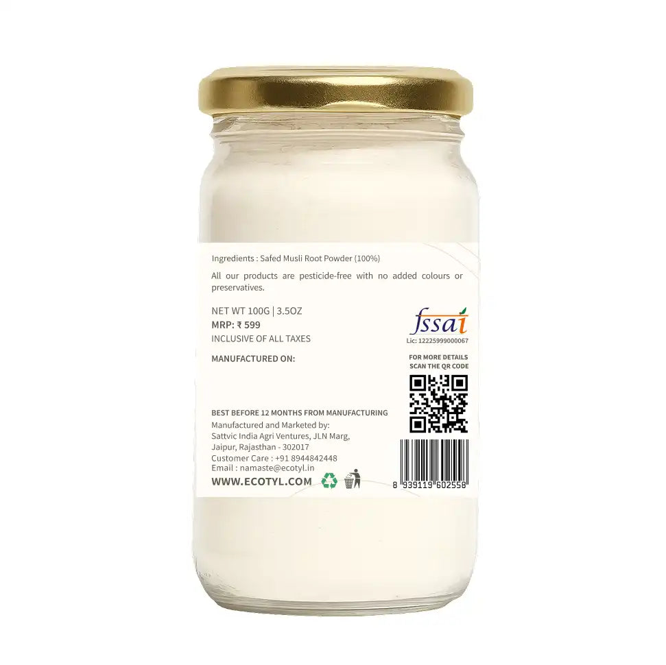 Ecotyl Safed Musli Powder | Boosts Stamina & Immunity | Ayurvedic Herb | 100g - EarthBased 