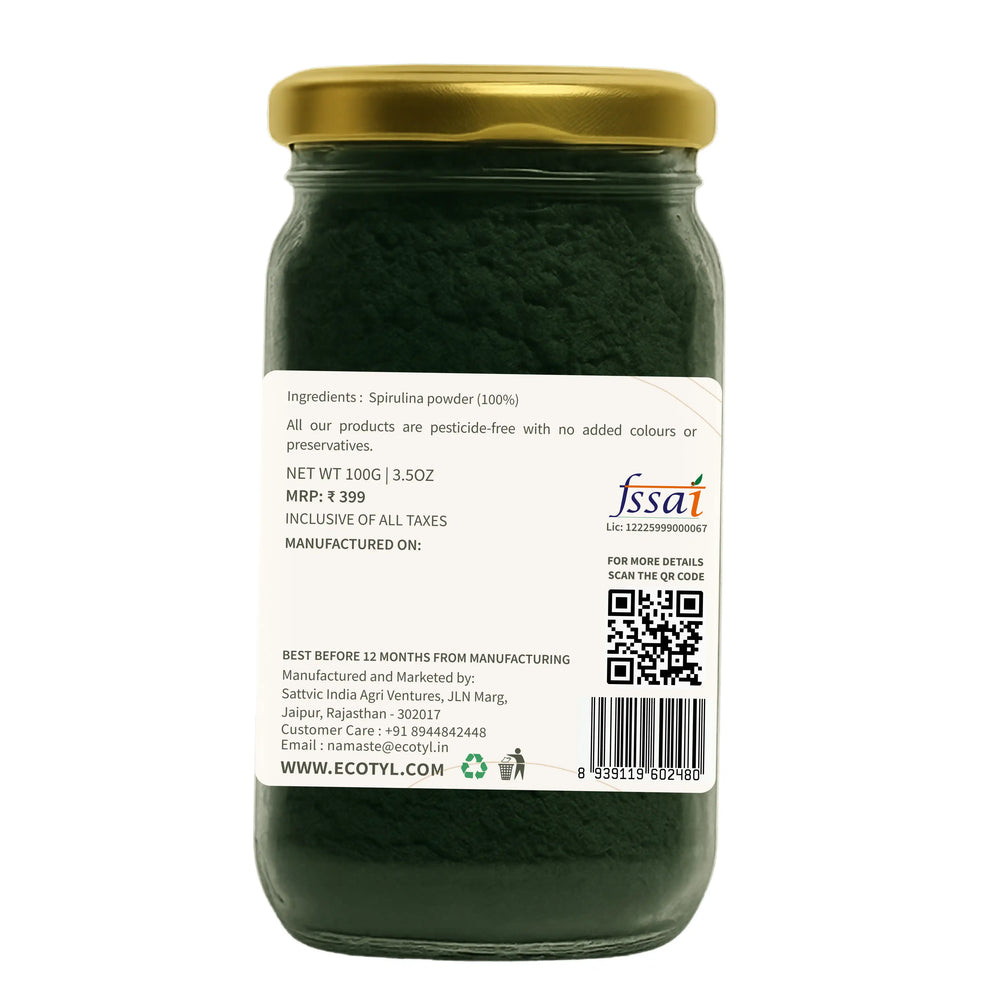 Ecotyl Spirulina Powder | Superfood | High Protein & Nutrients | 100g - EarthBased 