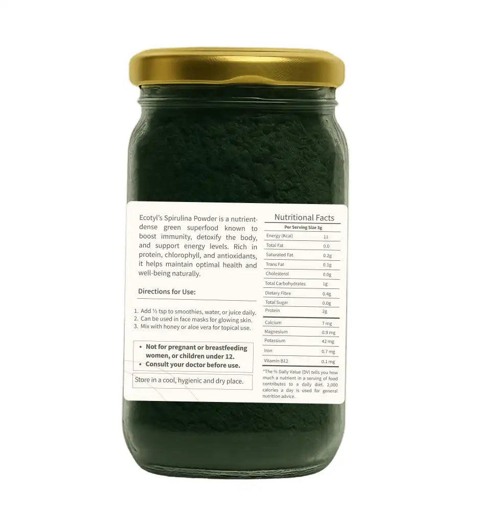 Ecotyl Spirulina Powder | Superfood | High Protein & Nutrients | 100g - EarthBased 