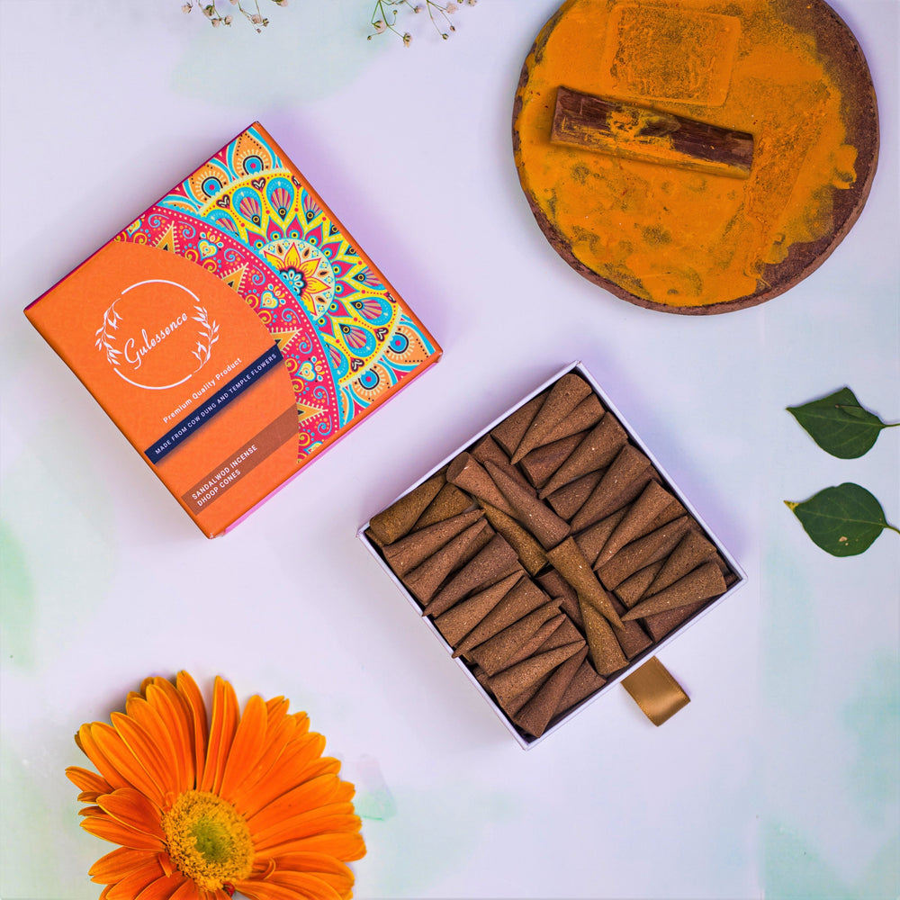 Sandalwood Dhoop Cones | Made from Cow dung & Temple Flower | Gulessence - EarthBased 