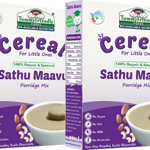 TummyFriendly Foods Certified 100% Organic Sprouted Sathu Maavu Porridge Mix ,Made of Sprouted Ragi, Whole Grains, Pulses & Nuts , Rich in Protein & healthy-Fat For Baby Weight Gain, 200g Each, 2Packs Cereal (400 g, Pack of 2) - EarthBased 