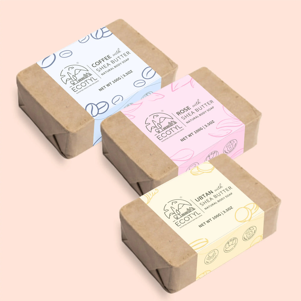 Ecotyl Shea Butter Soaps - Ubtan, Rose & Coffee - Set of 3 - EarthBased 