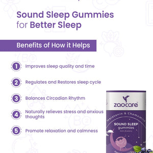Zaocare Sound Sleep Gummies | Non Habit Forming | Plant Based | With Melatonin, Chamomile & Ashwagandha - EarthBased 