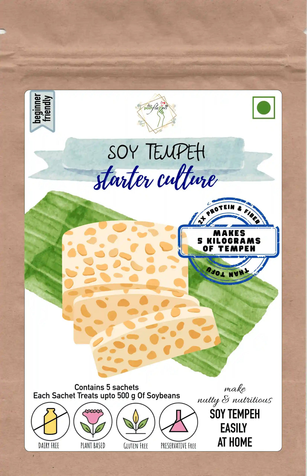 Soy-Based Tempeh Starter Culture | Make Indonesian Tempeh at Home | Easy-to-Use Instructions Included | Makes 5 Kilograms of Soy Tempeh by Posh Flavors - EarthBased 
