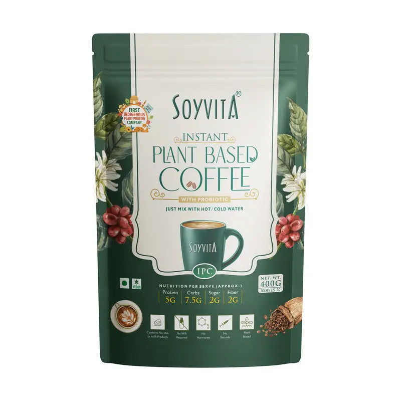 SOYVITA – PLANT BASED COFFEE | 2 MINS INSTANT COFFEE | WITH PREBIOTICS & PROBIOTICS | NON DAIRY COFFEE | Serves – 16 (400 Gms) - EarthBased 