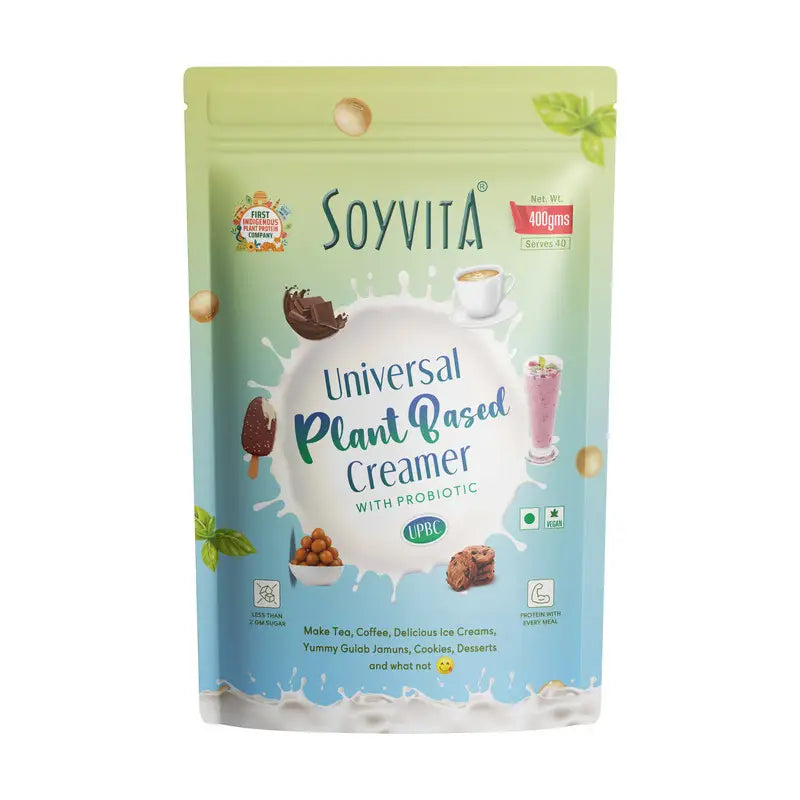 SOYVITA – UNIVERSAL PLANT BASED CREAMER WITH PROBIOTICS | NON DAIRY | Serves – 40 (400 Gms) - EarthBased 