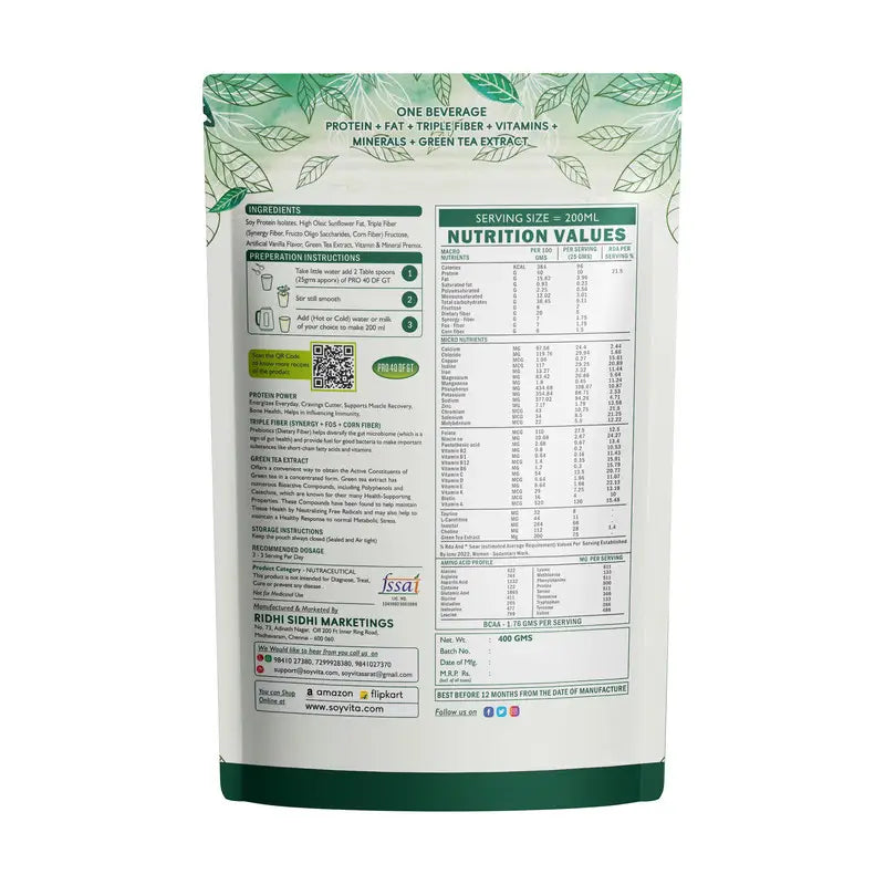 SOYVITA – PRO 40 DF GT | HIGH PROTEIN | TRIPLE PREBIOTIC FIBER COMBINATION | NO SUGAR | GREEN TEA EXTRACT | LOW ELECTROLYTE - EarthBased 