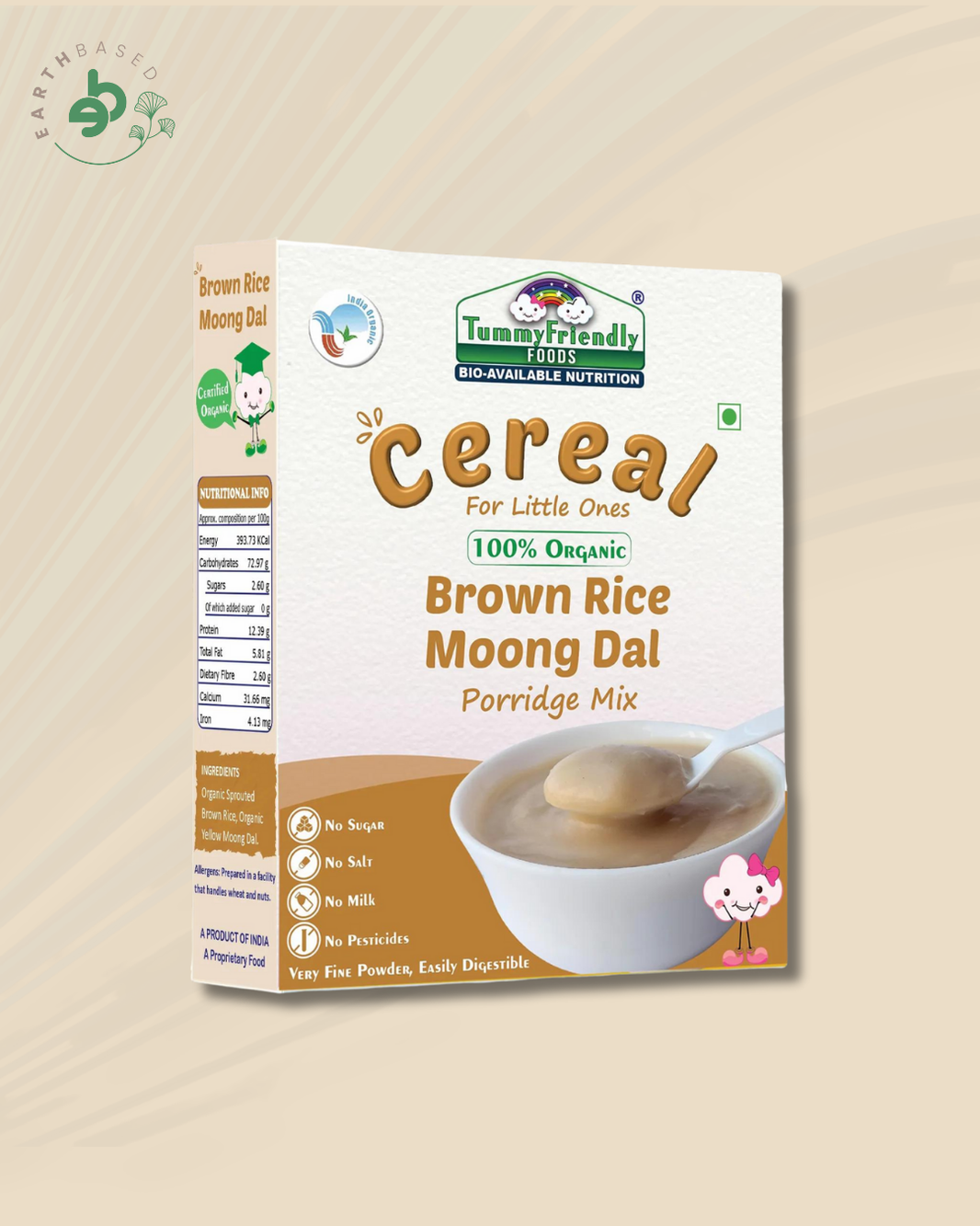 TummyFriendly Foods Certified 100% Organic Sprouted Brown Rice, Moong Dal Porridge Mix |Excellent Weight Gain Baby Food|Made of Sprouted Whole Grain Brown Rice | 200g Cereal (200 g) - EarthBased 