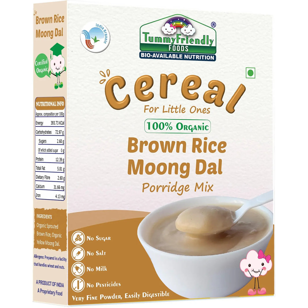 TummyFriendly Foods Certified 100% Organic Sprouted Brown Rice, Moong Dal Porridge Mix |Excellent Weight Gain Baby Food|Made of Sprouted Whole Grain Brown Rice | 2 x 200g Cereal - EarthBased 