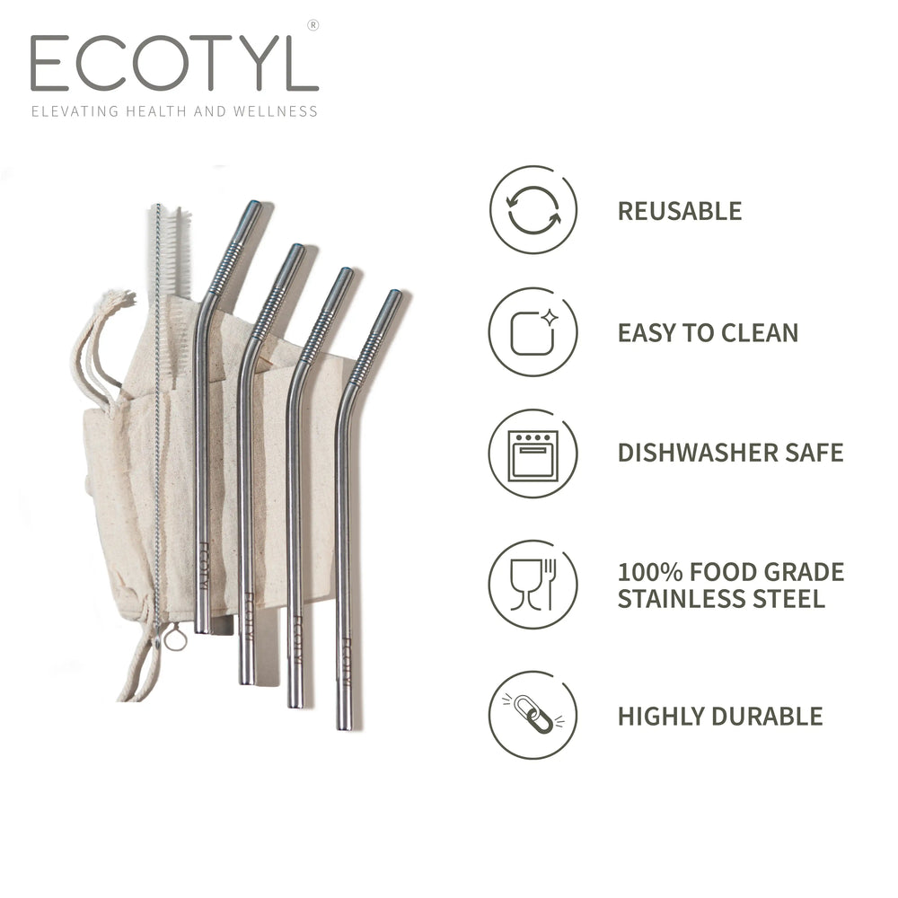 Ecotyl Stainless Steel Straw (Set of 4) + Cleaning Brush - EarthBased 