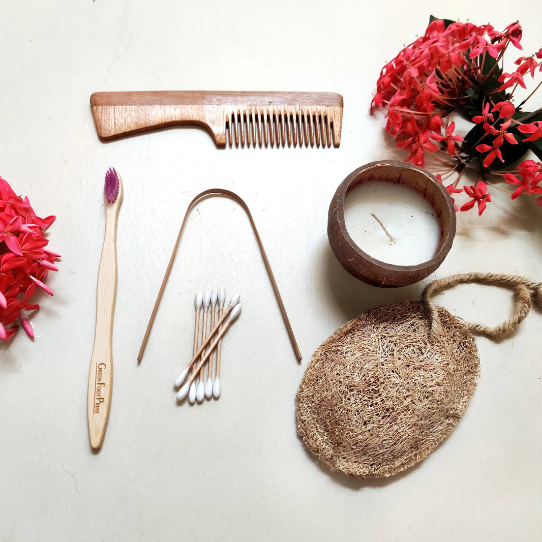 Green Foot Print Personal Care Kit |Zero waste Eco Starter Gift Box with Candle - EarthBased 