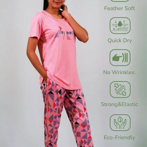 Stay Positive T-shirt & Pant Night Dress in Salmon Rose | Playout - EarthBased 