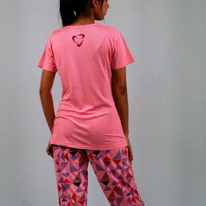 Stay Positive T-shirt & Pant Night Dress in Salmon Rose | Playout - EarthBased 