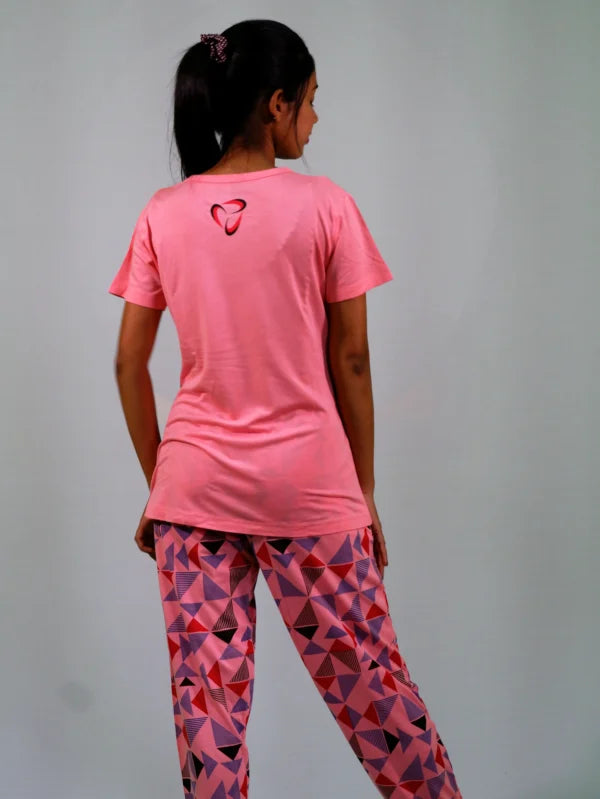Stay Positive T-shirt & Pant Night Dress in Salmon Rose | Playout - EarthBased 