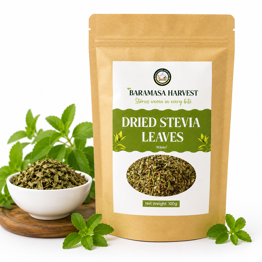 Baramasa Harvest dried stevia leaves whole 100 g kraft pouch