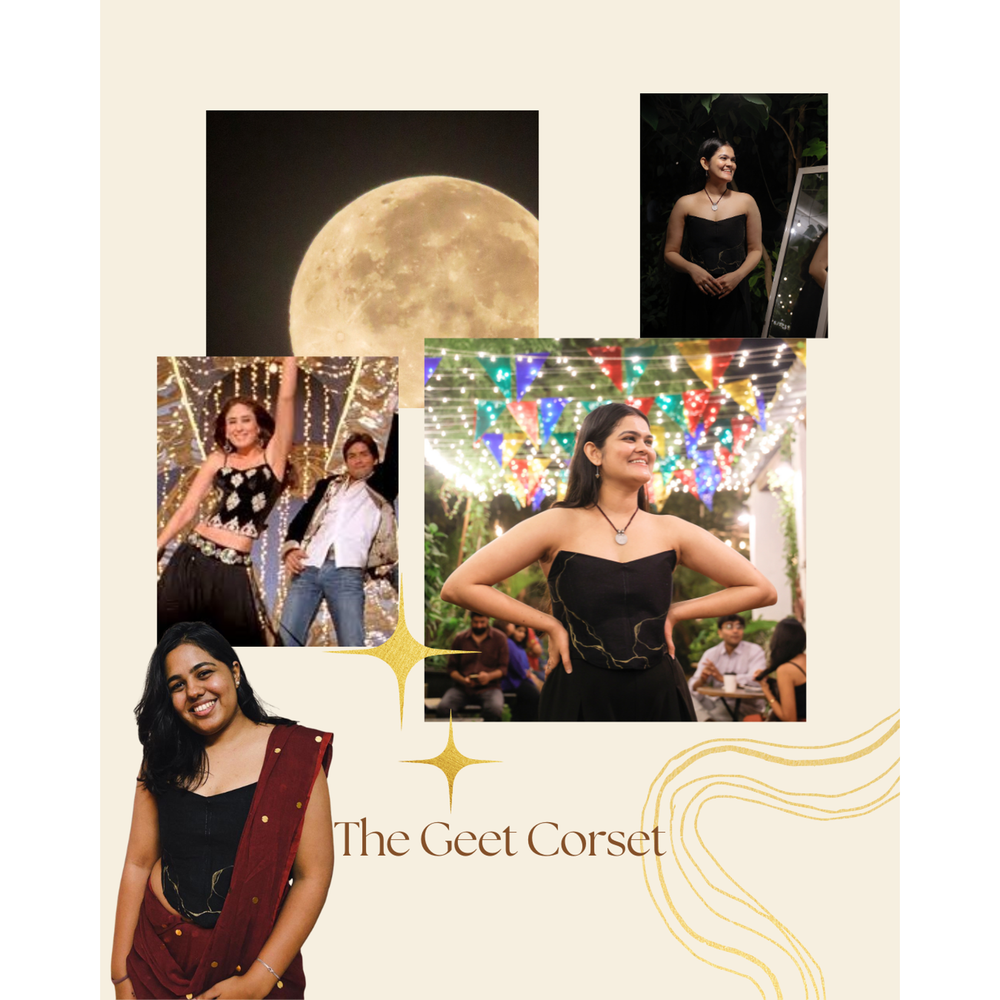 Black strapless corset blouse with gold detailing, modern saree blouse perfect for weddings and celebrations