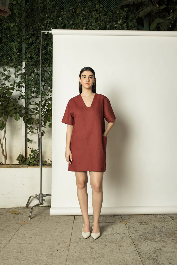 Plunge-Neck Shift Dress - EarthBased 