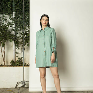 Ruched Sleeves Shirt Dress - EarthBased 