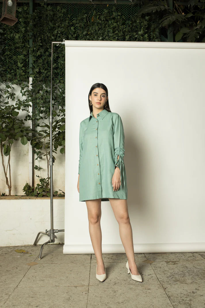 Ruched Sleeves Shirt Dress - EarthBased 