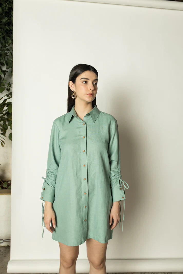 Ruched Sleeves Shirt Dress - EarthBased 