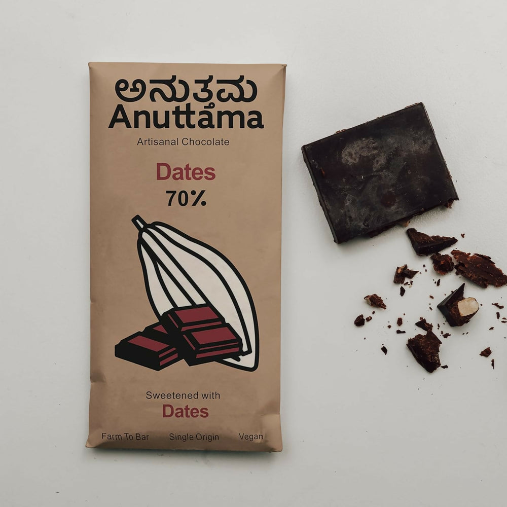 ANUTTAMA Dark Chocolate (50g x 2) Combo of Dates | Handmade Natural Chocolate Bar | Dark Chocolate Bar|Chocolate for Gift |No Artificial Flavours & Colors - EarthBased 