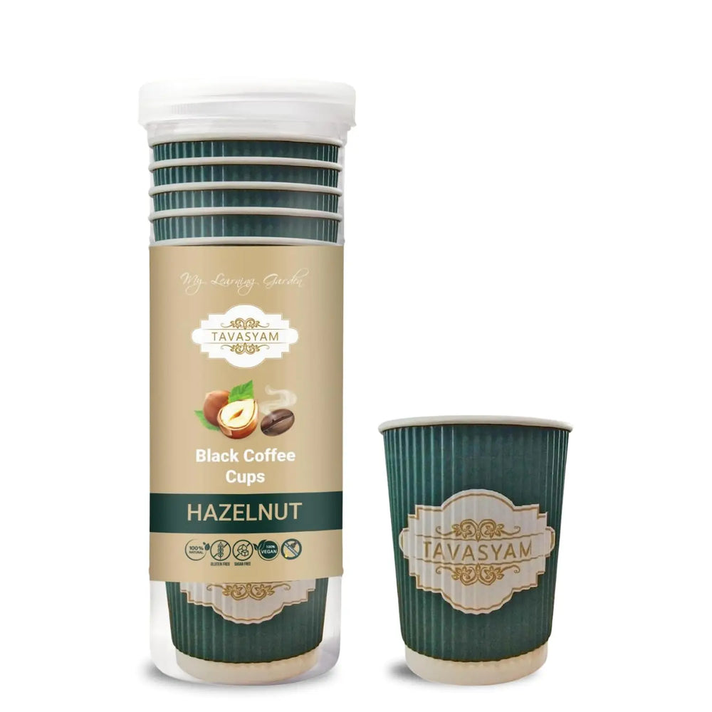 TAVASYAM Black Coffee Hazelnut Instant Coffee Powder | Hazelnut Flavored Coffee | Gluten Free & Sugar Free | No Additives | No-Drip Infusion Layer | Pre-Filled Coffee Cups 200ml | Pack of 12 Cups - EarthBased 