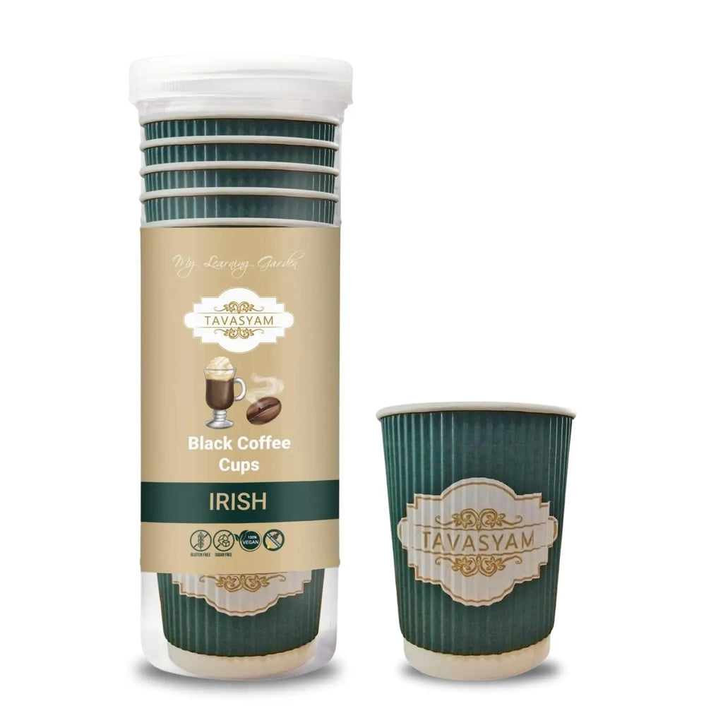 TAVASYAM Black Coffee powder | Instant Coffee Powder | Irish Flavoured Coffee | Vegan, Gluten Free & Sugar Free | No Additives | No-Drip Infusion Layer | Pre-Filled Coffee Cups 200ml | Pack of 12 Cups - EarthBased 
