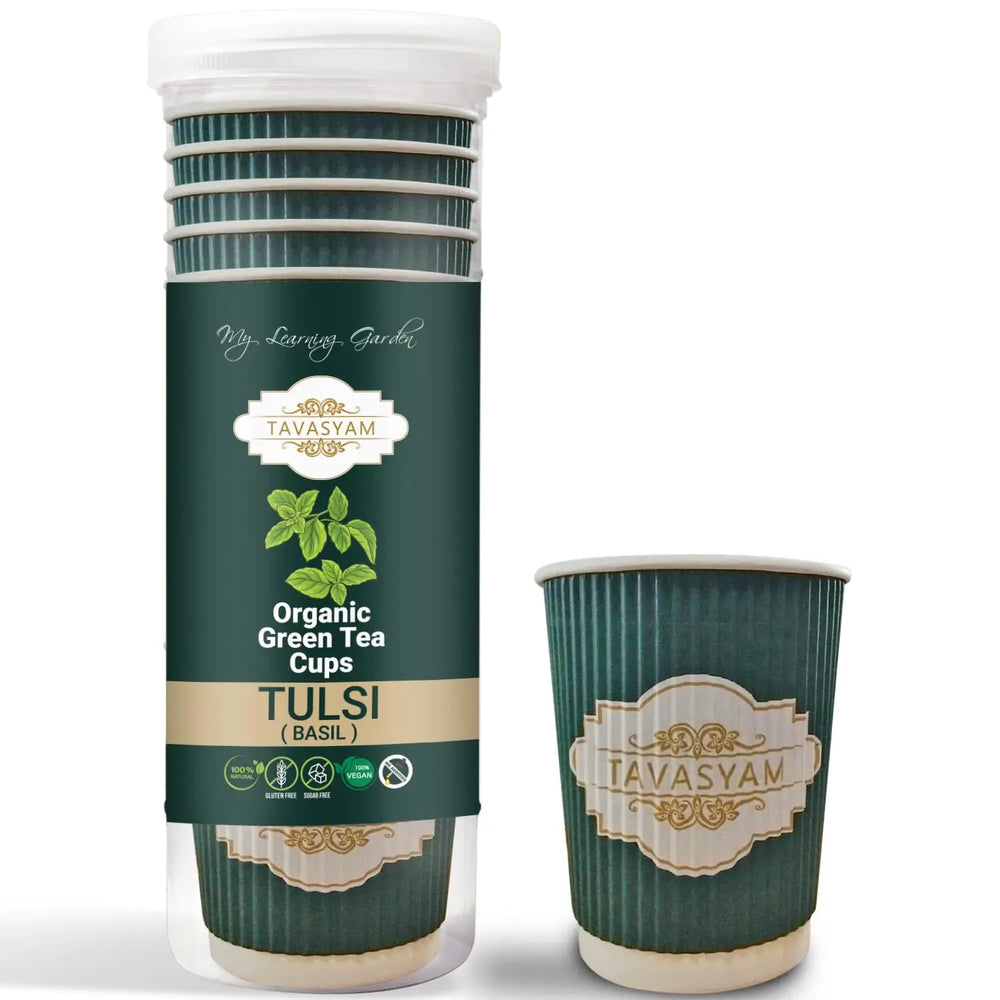 TAVASYAM Ready to Sip Tulsi Flavour Green Tea Cup | Green Tea for Weight Loss | Vegan, Gluten Free & Sugar Free | Tulsi Flavour | Whole Leaf Teas | Pre-Filled Tea Cups 200ml | Tea Cups Set of 12 - EarthBased 