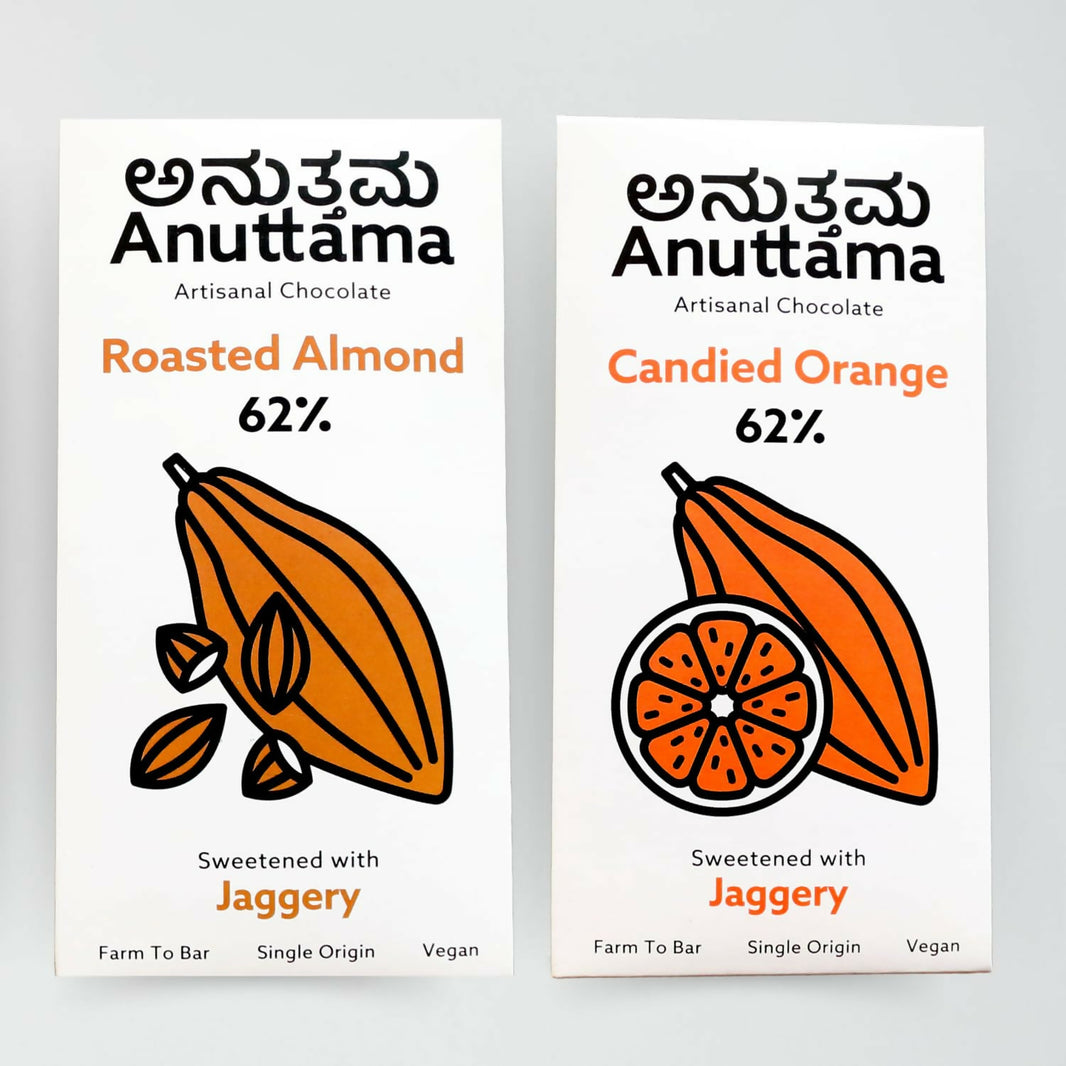 Anuttama | Roasted Almond + Candied Orange | Dark Chocolate Bar | Combo - EarthBased 
