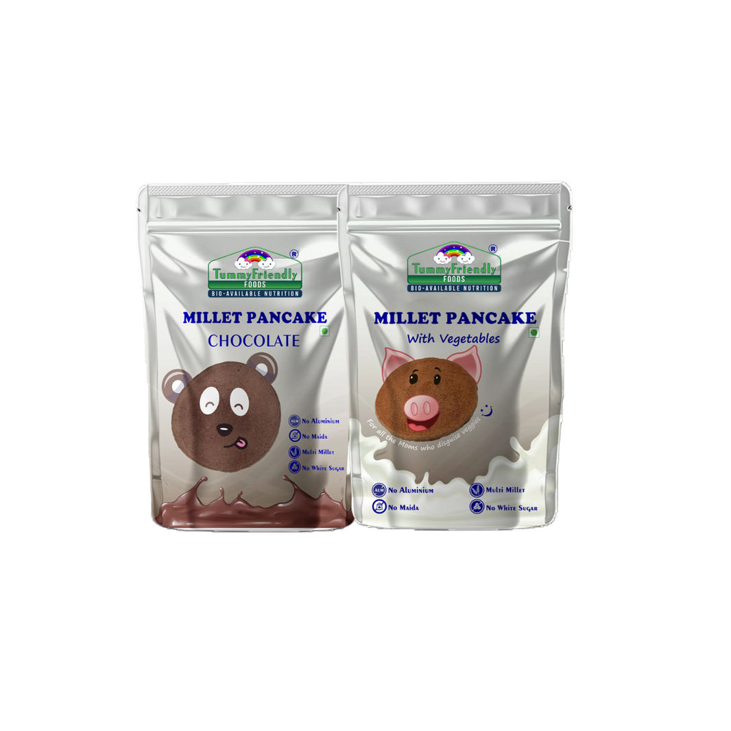 TummyFriendly Foods Millet Pancake Mix - Chocolate, Veggies. HealthyBreakfast. Two 2 Packs 150g Each Cocoa Powder (4 x 150 g) - EarthBased 