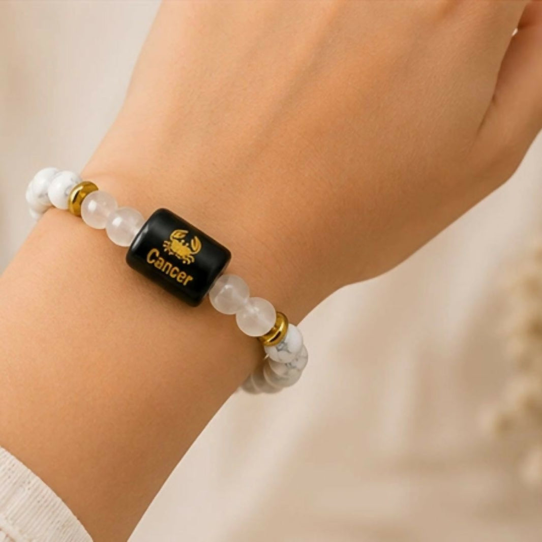 Nature Heal Cancer Zodiac Bracelet with Howlite and Milky Quartz 8mm beads