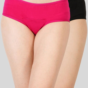 Bamboo Fabric Leak Proof Period Panty 3 Layers Not for heavy Flow | Black & Fuchsia | Pack of 2 - EarthBased 