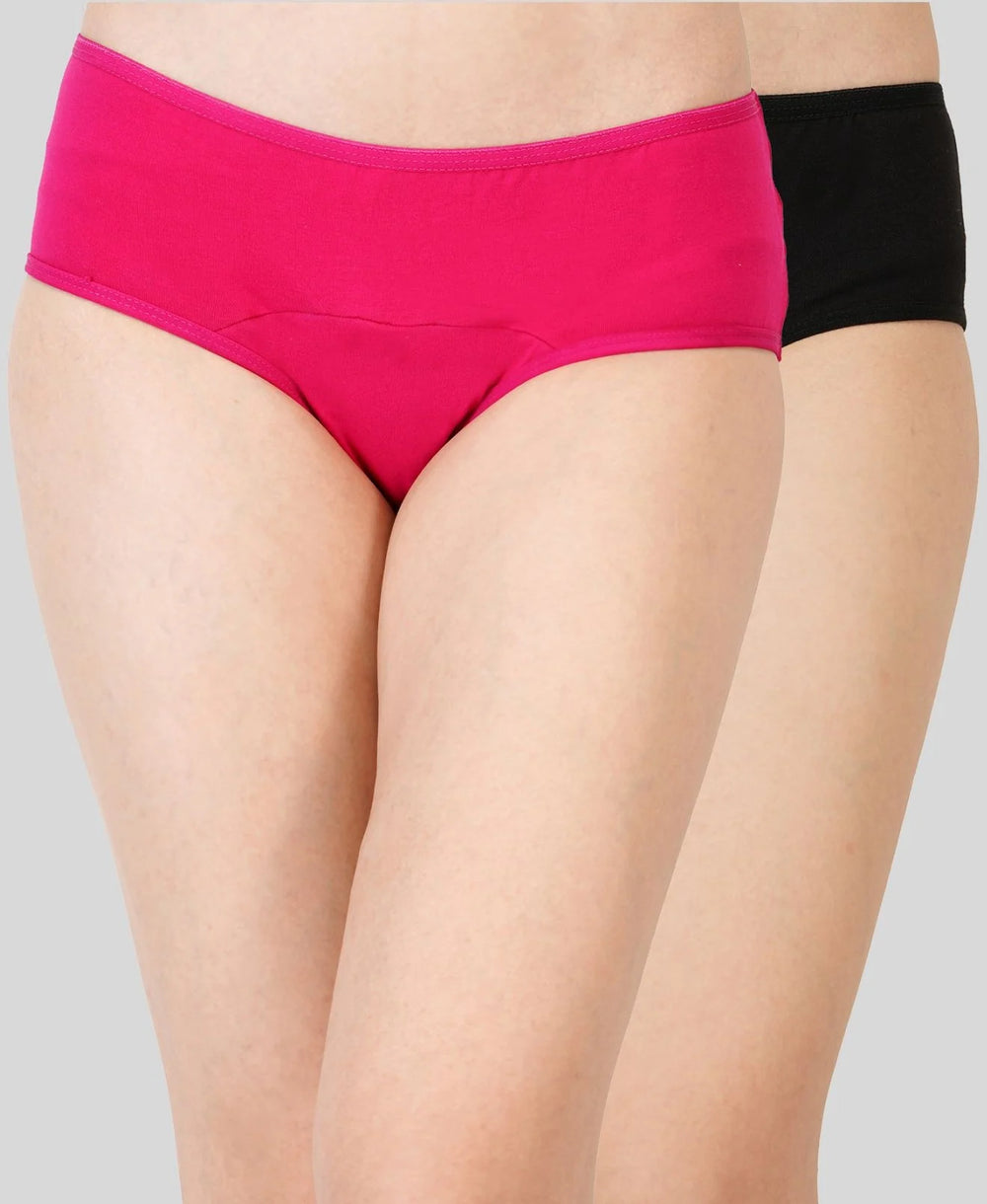 Bamboo Fabric Leak Proof Period Panty 3 Layers Not for heavy Flow | Black & Fuchsia | Pack of 2 - EarthBased 