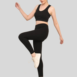 Women Black Padded Bra & Leggings Set - EarthBased 