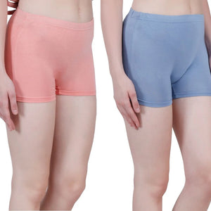 Bamboo Fabric Mid Rise Shorts | Peach & Blue | Pack Of 2 - EarthBased 