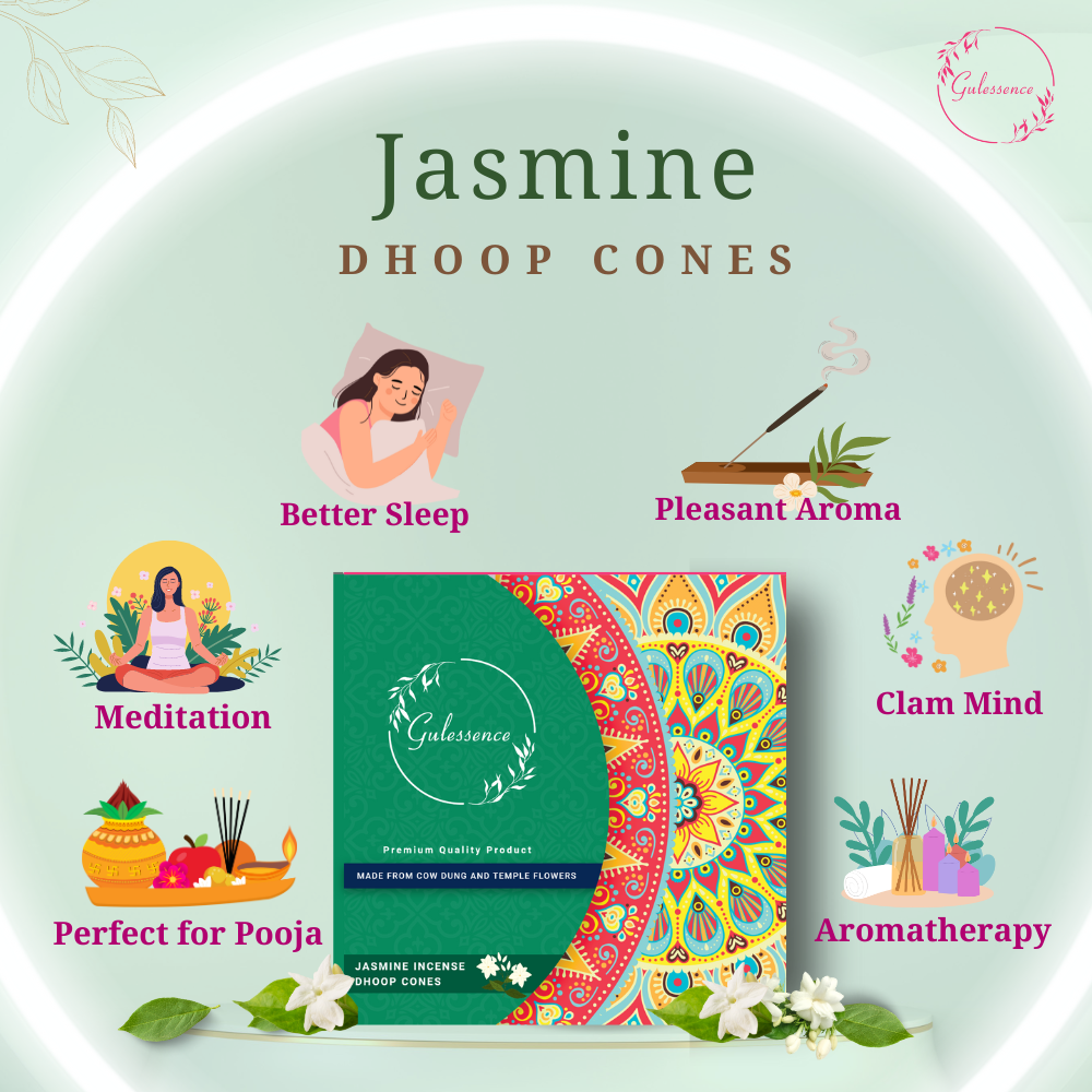 Jasmine Dhoop Cones | Made from Cow dung & Temple Flower | Gulessence - EarthBased 