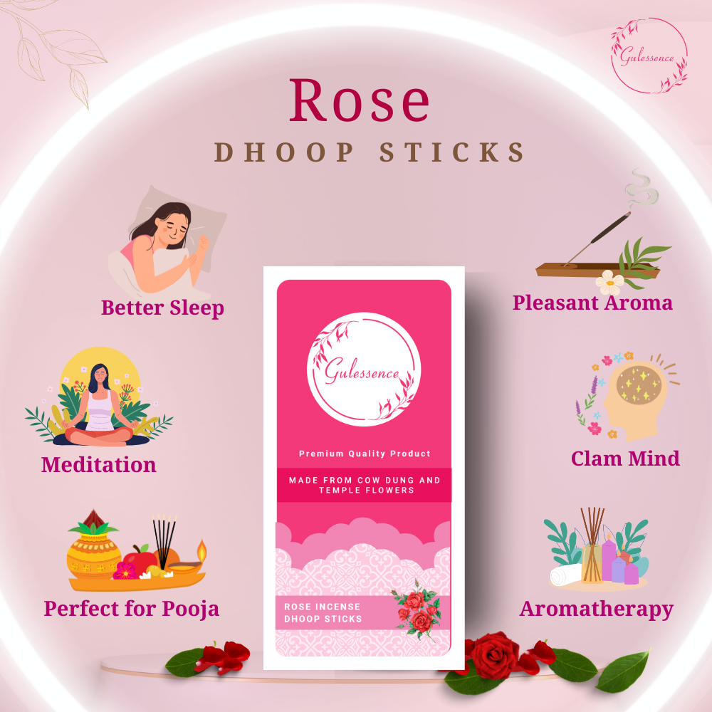 Rose Bamboo less Dhoop Sticks | Made from Temple Flower | Gulessence - EarthBased 
