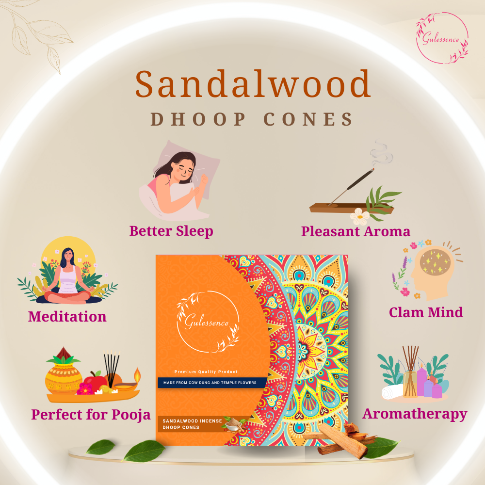 Sandalwood Dhoop Cones | Made from Cow dung & Temple Flower | Gulessence - EarthBased 