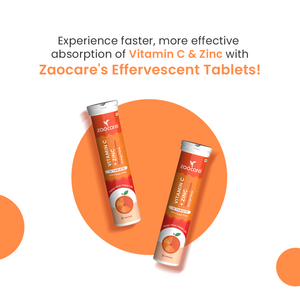 Zaocare Vitamin C & Zinc Effervescent Tablets For Glowing Skin | Immunity Booster | For Men & Women - EarthBased 