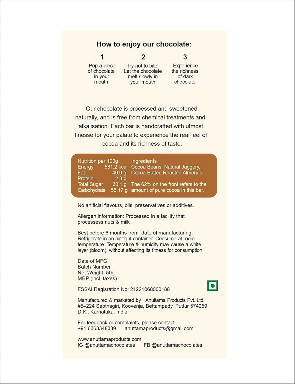 Anuttama | Dark Chocolate | Classic + Roasted Almonds | Combo - EarthBased 