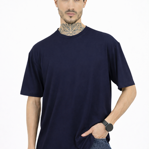 Men Oversized Plain Bamboo T-Shirt – Soft, Breathable & Sustainable | Navy - EarthBased 