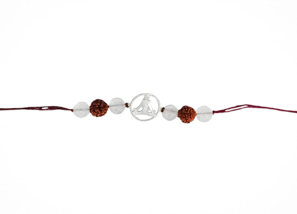Handmade Sustainable Healing Beads Rakhi | Clear Quartz & Rudraksh | Meditation Charm - EarthBased 