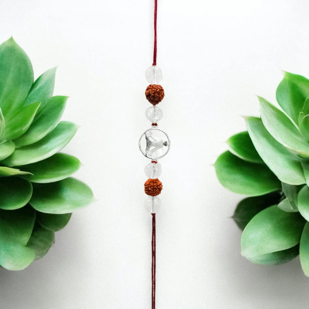 Handmade Sustainable Healing Beads Rakhi | Clear Quartz & Rudraksh | Meditation Charm - EarthBased 