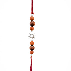 Handmade Sustainable Healing Beads Rakhi | Sunstone & Red Tiger Eye | Sun Charm - EarthBased 