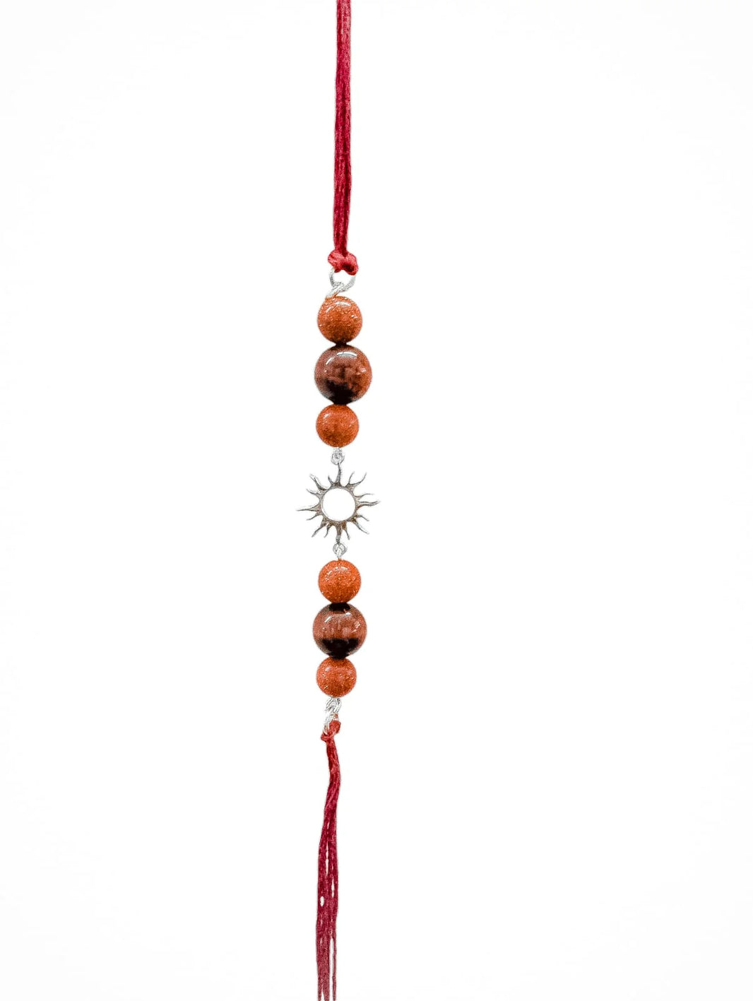 Handmade Sustainable Healing Beads Rakhi | Sunstone & Red Tiger Eye | Sun Charm - EarthBased 