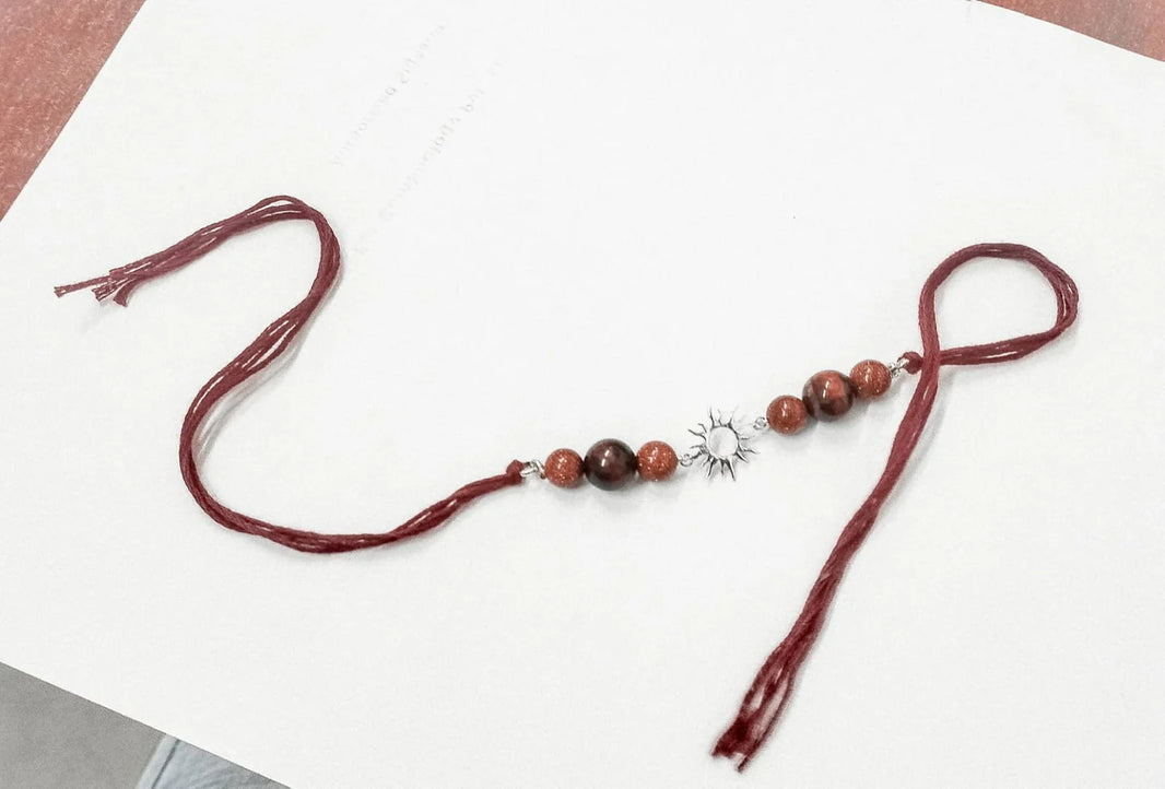 Handmade Sustainable Healing Beads Rakhi | Sunstone & Red Tiger Eye | Sun Charm - EarthBased 
