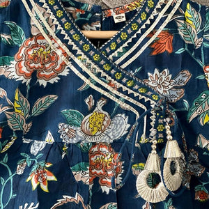 Kid’s Girls Pure Cotton Jaipur Block Printed Indian Ethnic Festive Party Wear Suit Sets | Blue - EarthBased 