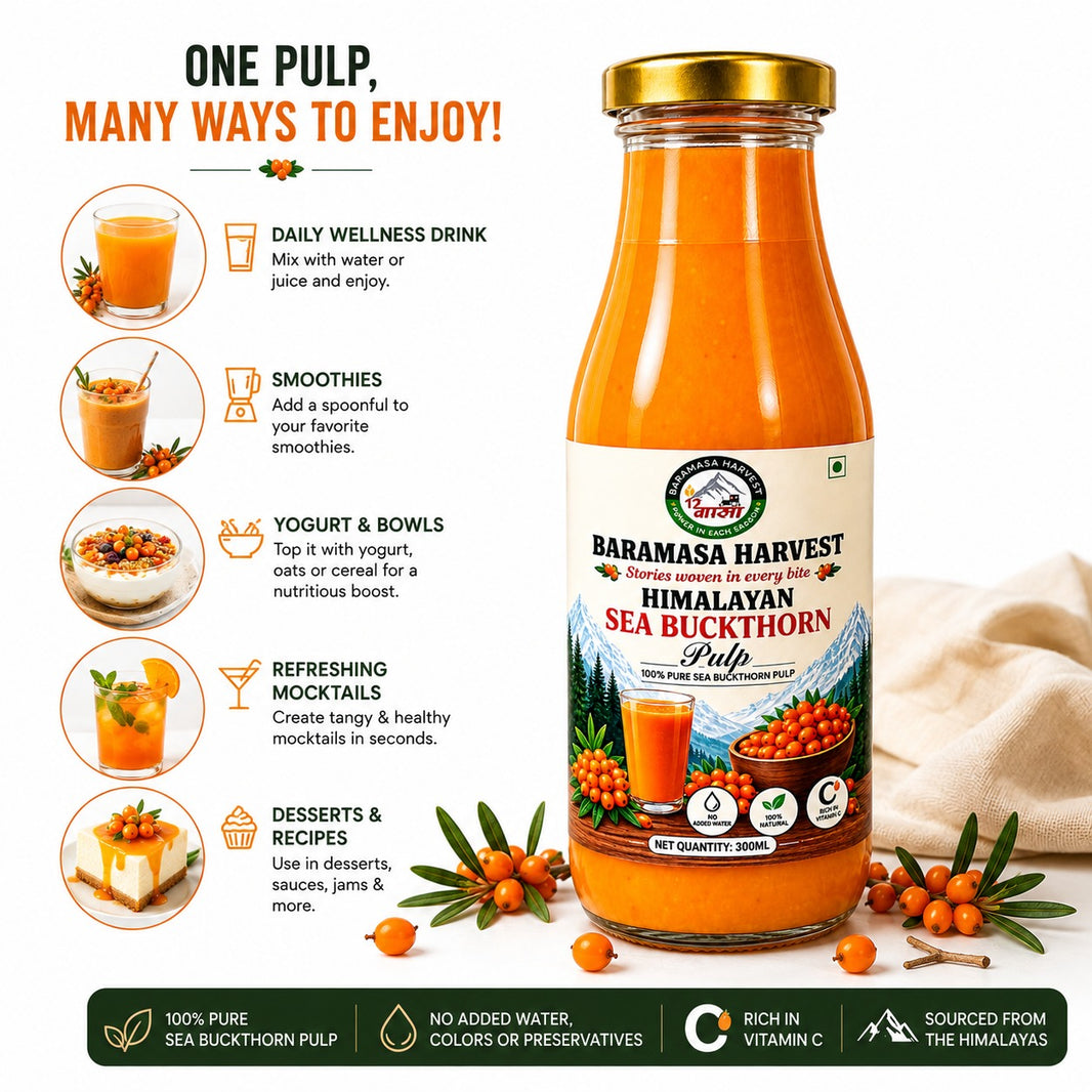 Ways to use Baramasa Harvest sea buckthorn pulp in drinks, smoothies, yoghurt, mocktails and desserts
